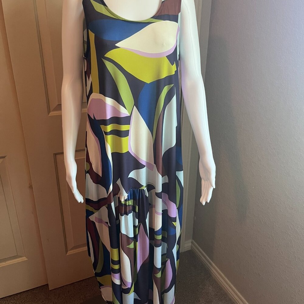 Alembika, sleeveless Maxi dress, multi color, size 3=US 10-12